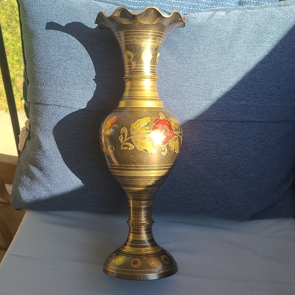 Vintage brass floral vase